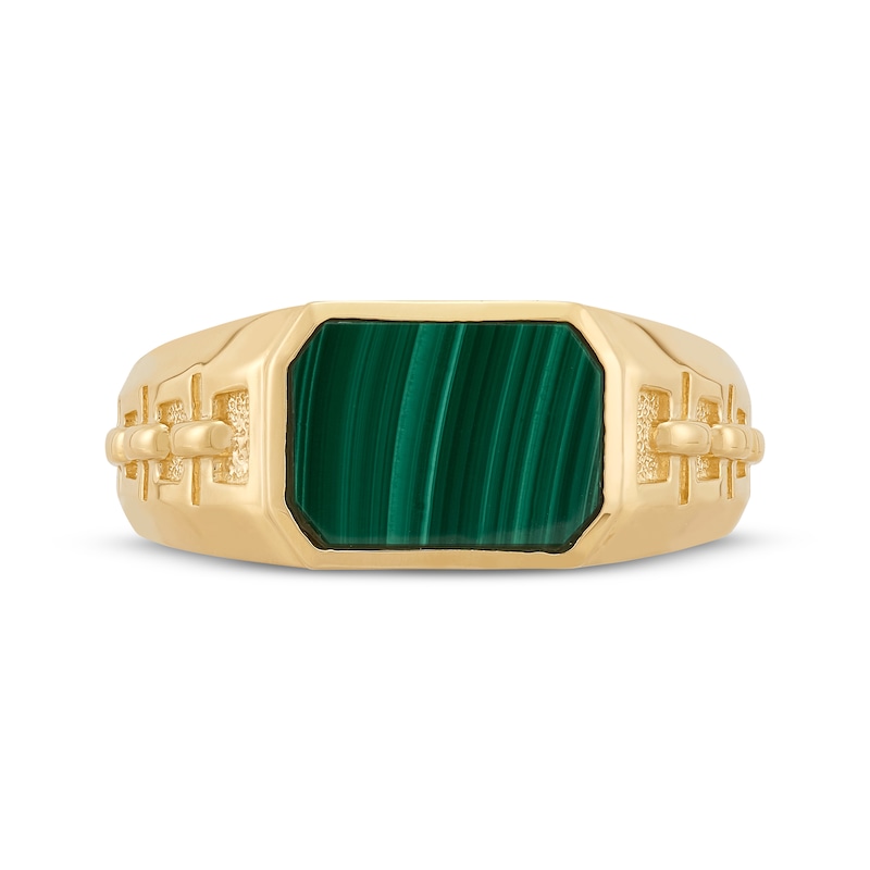 Main Image 4 of Men's Emerald-Cut Malachite Chain Link Ring 10K Yellow Gold