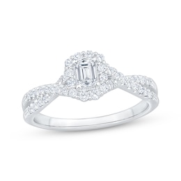 Now + Forever Lab-Grown Diamonds Emerald-Cut Halo Engagement Ring 1/2 ct tw 14K White Gold