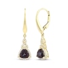 Thumbnail Image 1 of Trillion-Cut Lab-Created Alexandrite & White Lab-Created Sapphire Drop Earrings 10K Yellow Gold