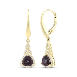 Trillion-Cut Lab-Created Alexandrite & White Lab-Created Sapphire Drop Earrings 10K Yellow Gold