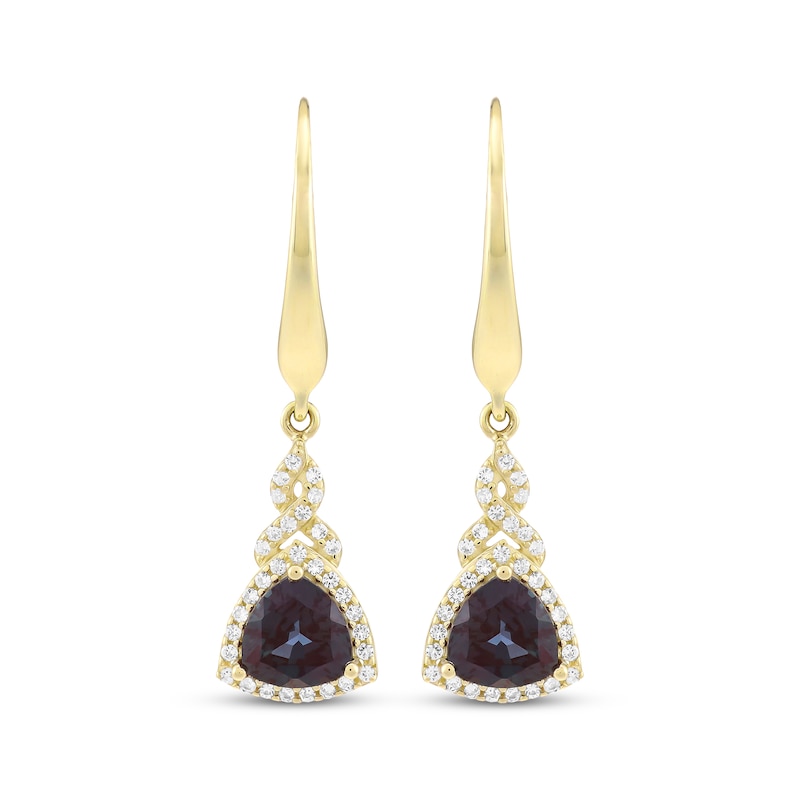 Main Image 2 of Trillion-Cut Lab-Created Alexandrite & White Lab-Created Sapphire Drop Earrings 10K Yellow Gold