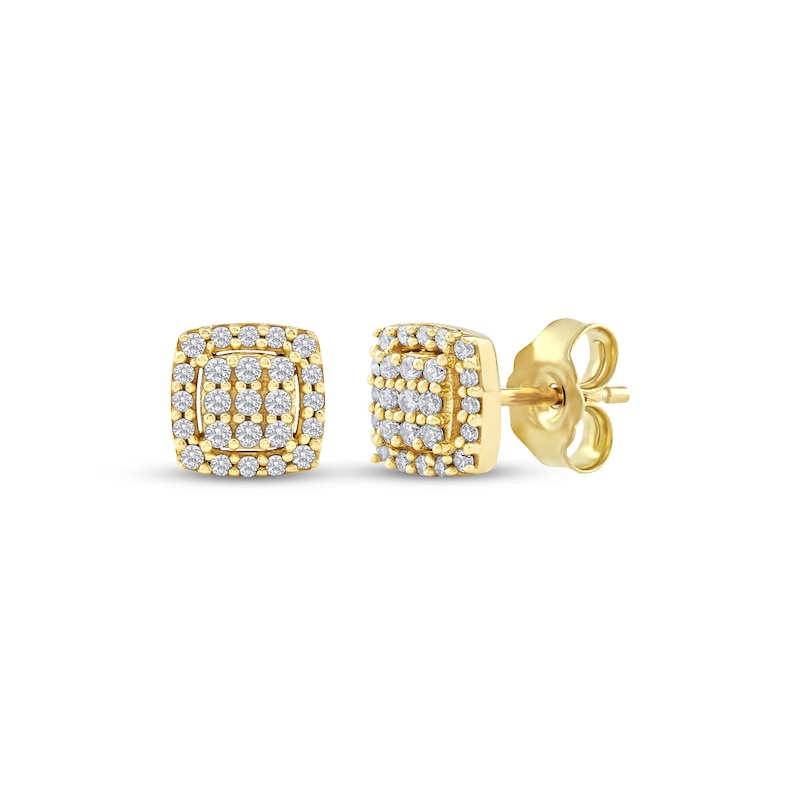 Main Image 1 of Multi-Diamond Cushion Halo Stud Earrings 1/5 ct tw 10K Yellow Gold