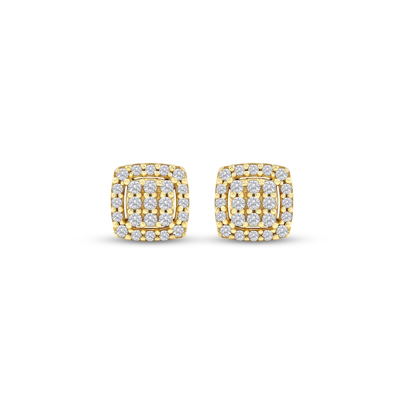 Main Image 2 of Multi-Diamond Cushion Halo Stud Earrings 1/5 ct tw 10K Yellow Gold