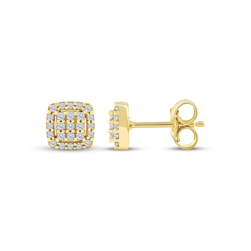 Main Image 3 of Multi-Diamond Cushion Halo Stud Earrings 1/5 ct tw 10K Yellow Gold