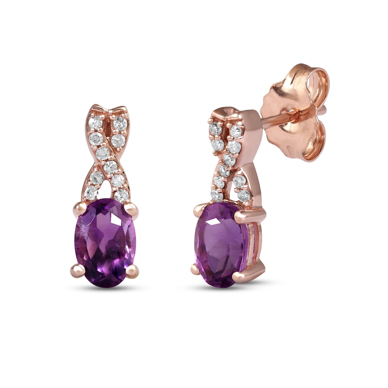 Main Image 1 of Amethyst & Diamond Earrings 1/15 ct tw 10K Rose Gold