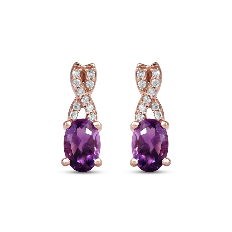 Main Image 2 of Amethyst & Diamond Earrings 1/15 ct tw 10K Rose Gold