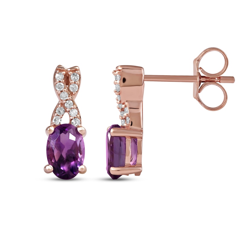 Main Image 3 of Amethyst & Diamond Earrings 1/15 ct tw 10K Rose Gold