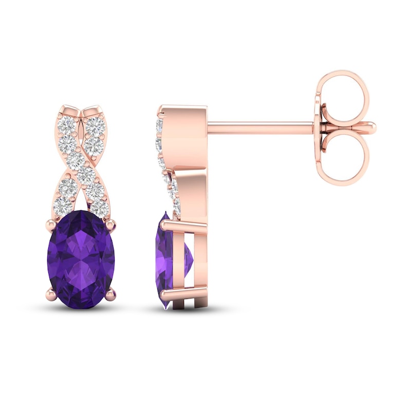 Main Image 4 of Amethyst & Diamond Earrings 1/15 ct tw 10K Rose Gold