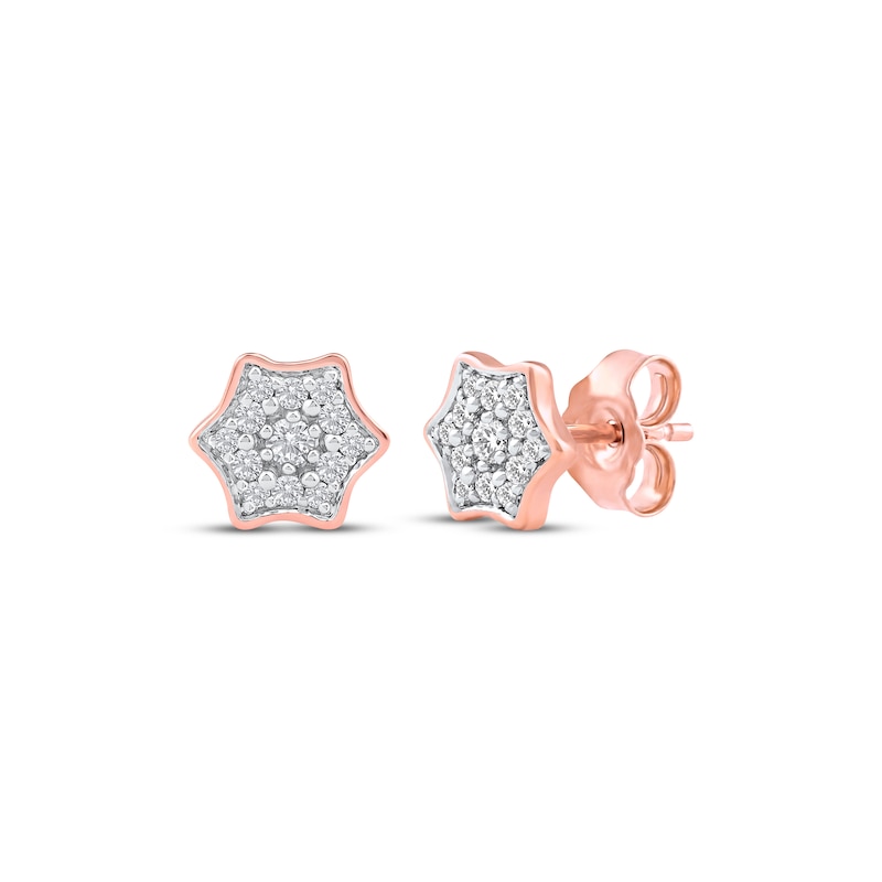 Main Image 1 of Multi-Diamond Curved Hexagon Stud Earrings 1/6 ct tw 10K Rose Gold