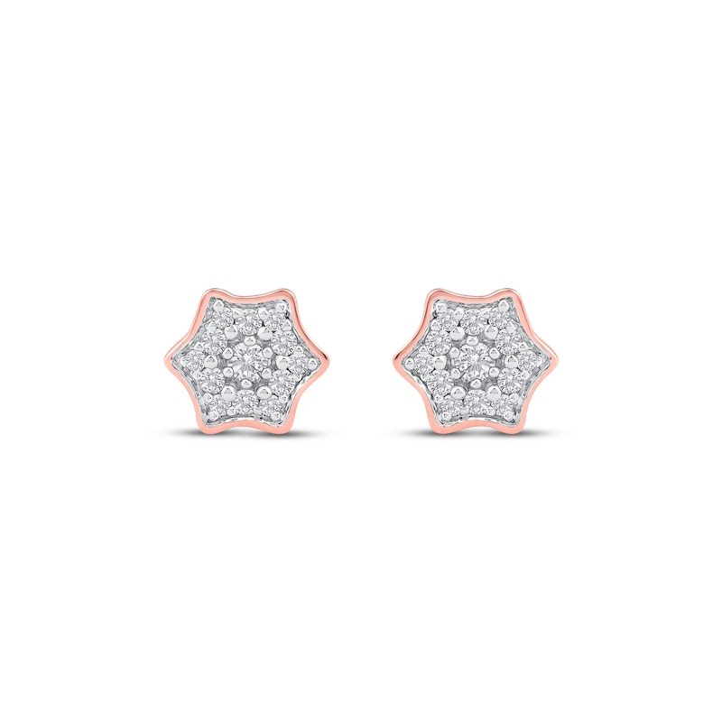 Main Image 2 of Multi-Diamond Curved Hexagon Stud Earrings 1/6 ct tw 10K Rose Gold