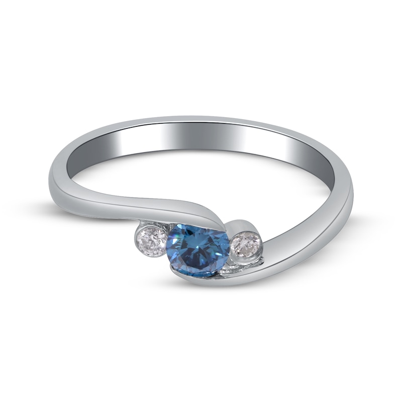 Main Image 3 of Blue & White Diamond Three-Stone Promise Ring 1/3 ct tw Sterling Silver