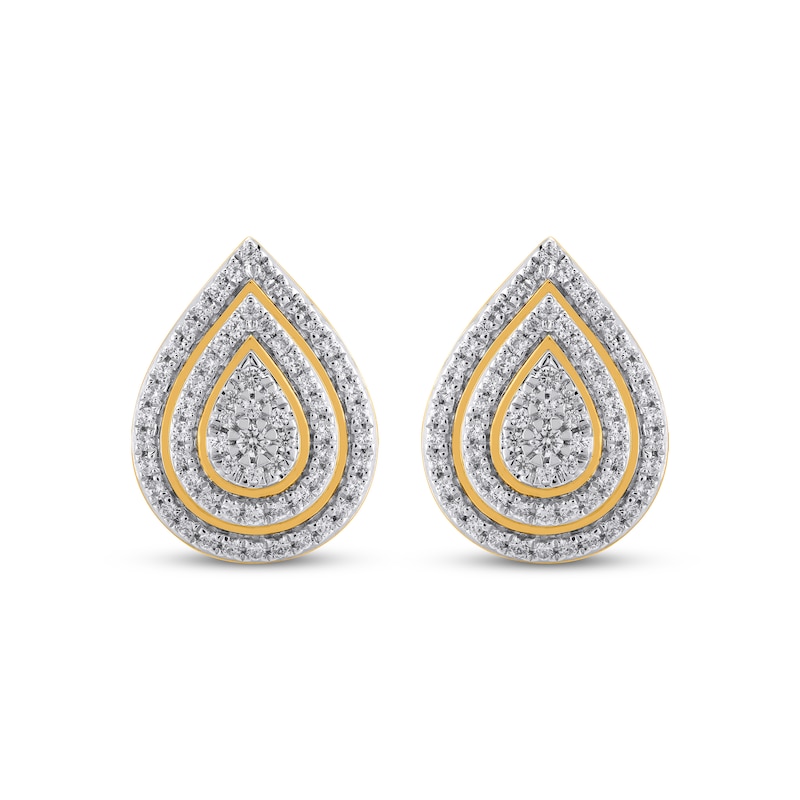 Main Image 2 of Multi-Diamond Teardrop Double Frame Stud Earrings 1/2 ct tw 10K Yellow Gold