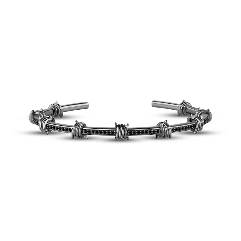 Main Image 1 of Ink & Ice Men's Black Diamond Barbed Wire Cuff Bracelet 1/3 ct tw Black Rhodium-Plated Sterling Silver