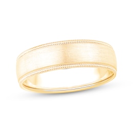 Men's Brushed Milgrain Wedding Band 10K Yellow Gold 6mm