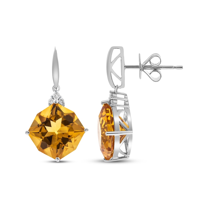 Main Image 1 of Cushion-Cut Citrine & Diamond Dangle Earrings 1/20 ct tw Sterling Silver