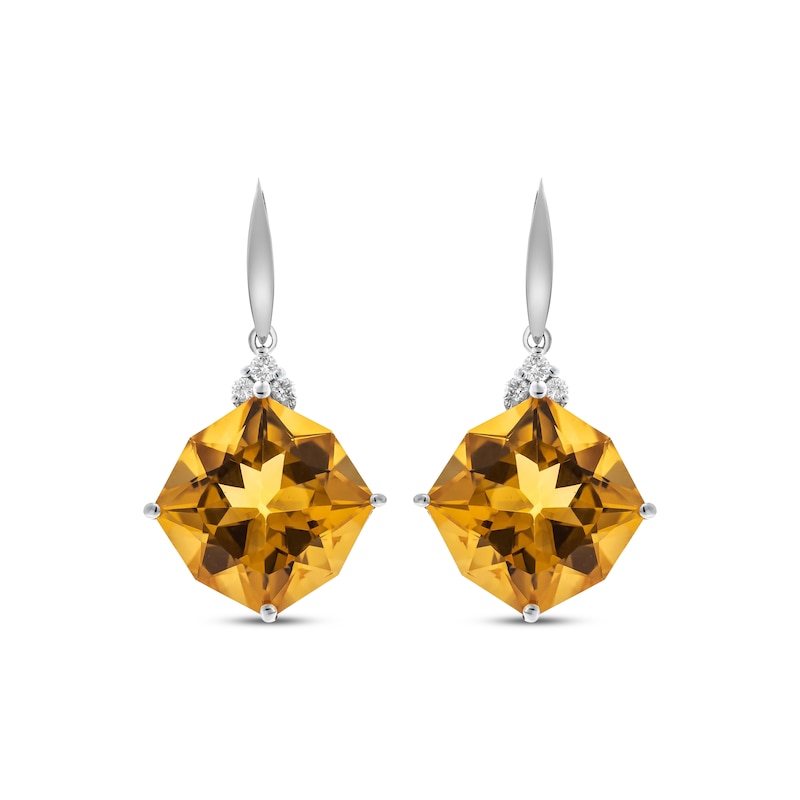 Main Image 2 of Cushion-Cut Citrine & Diamond Dangle Earrings 1/20 ct tw Sterling Silver