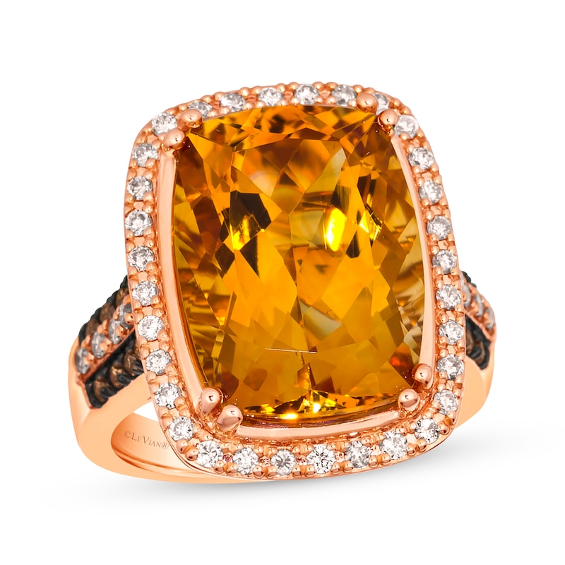 Main Image 1 of Le Vian Cushion-Cut Citrine Ring 1/2 ct tw Diamonds 14K Strawberry Gold Size 7