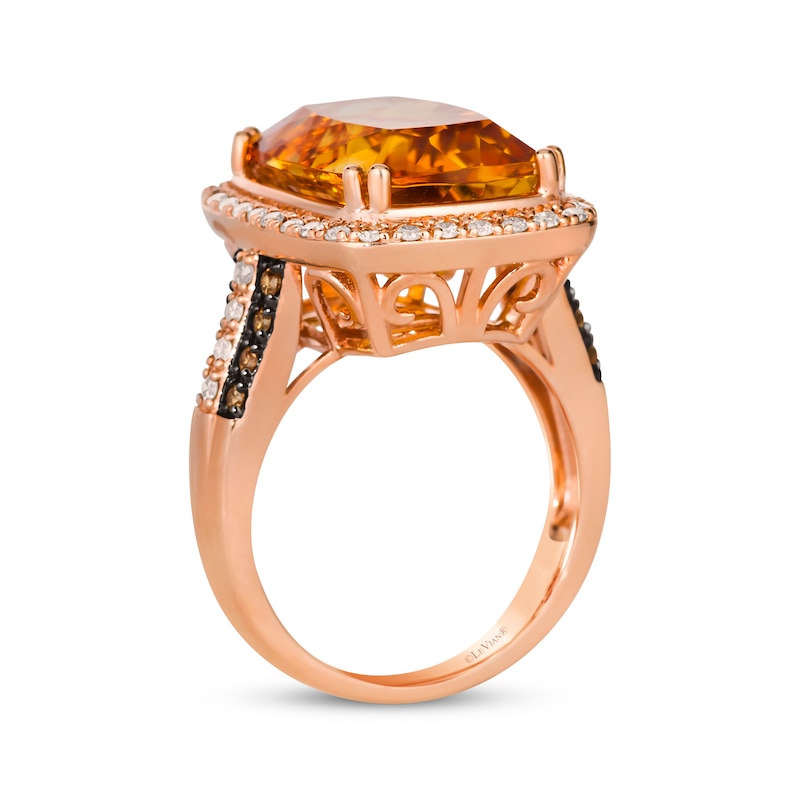 Main Image 3 of Le Vian Cushion-Cut Citrine Ring 1/2 ct tw Diamonds 14K Strawberry Gold Size 7