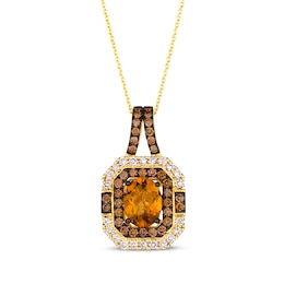 Le Vian Oval-Cut Citrine Necklace 1 ct tw Diamonds 14K Honey Gold 20&quot;