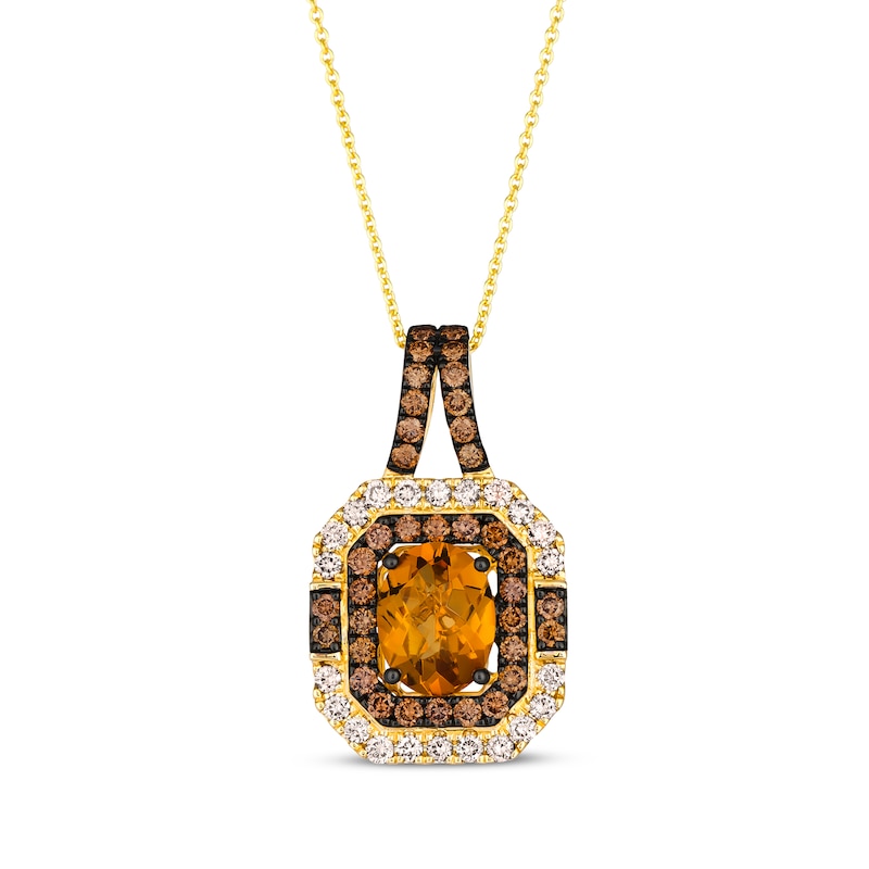 Main Image 1 of Le Vian Oval-Cut Citrine Necklace 1 ct tw Diamonds 14K Honey Gold 20&quot;