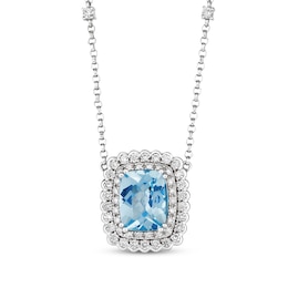 Le Vian Cushion-Cut Aquamarine Necklace 5/8 ct tw Diamonds 18K Vanilla Gold 18&quot;