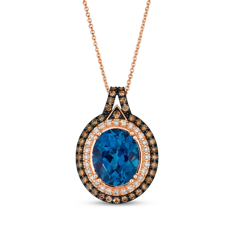 Main Image 1 of Le Vian Oval-Cut Deep Sea Blue Topaz Necklace 1/2 ct tw Diamonds 14K Strawberry Gold 20&quot;