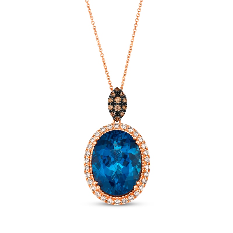 Main Image 1 of Le Vian Oval-Cut Blue Topaz Necklace 1/2 ct tw Diamonds 14K Strawberry Gold 20&quot;