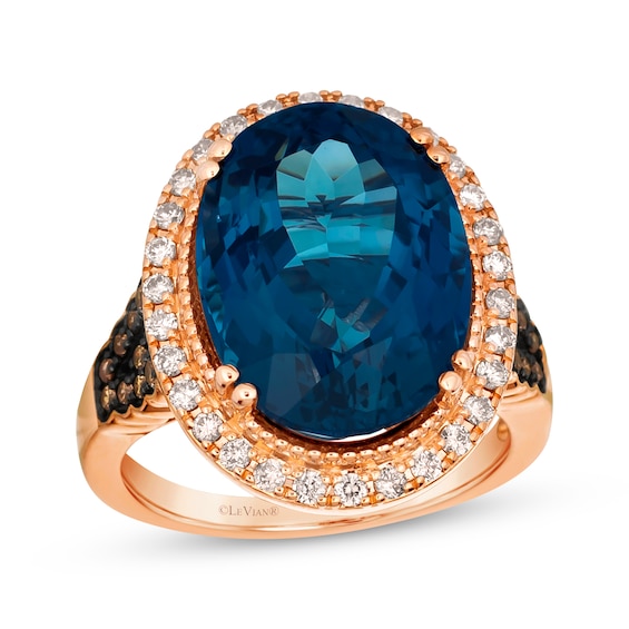 Le Vian Oval-Cut Blue Topaz Ring 1/2 ct tw Diamonds 14K Strawberry Gold Size 7