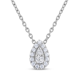 THE LEO Diamond Multi-Stone Teardrop Necklace 1/5 ct tw 14K White Gold 19&quot;