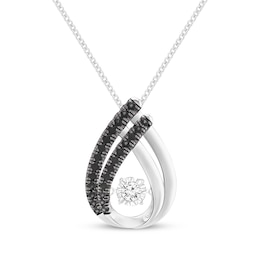 Unstoppable Love Black & White Diamond Teardrop Necklace 1/4 ct tw 10K White Gold 19&quot;