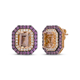 Le Vian Emerald-Cut Morganite & Rhodolite Garnet Earrings 1/3 ct tw Diamonds 14K Strawberry Gold