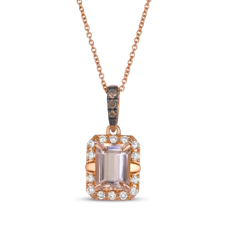 Le Vian Emerald-Cut Morganite Necklace 1/4 ct tw Diamonds 14K Strawberry Gold 20"