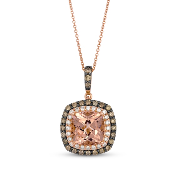 Le Vian Cushion-Cut Morganite Necklace 5/8 ct tw Diamonds 14K Strawberry Gold
