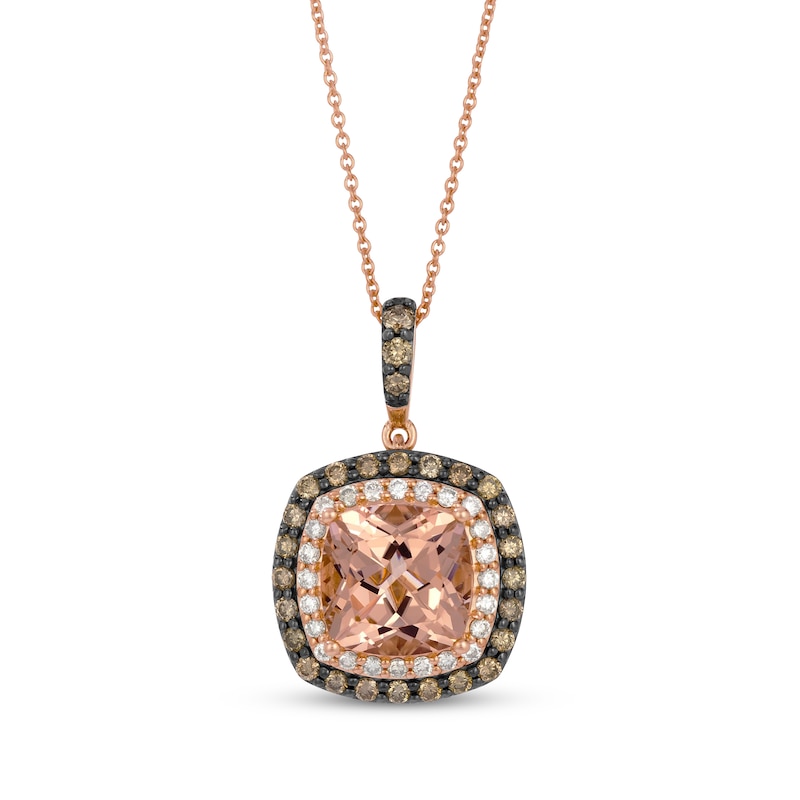 Main Image 1 of Le Vian Cushion-Cut Morganite Necklace 5/8 ct tw Diamonds 14K Strawberry Gold