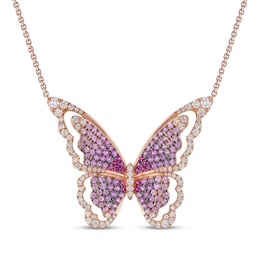 Le Vian Strawberry Ombré Sapphire Butterfly Necklace 1-1/6 ct tw Diamonds 18K Strawberry Gold 17.5&quot;