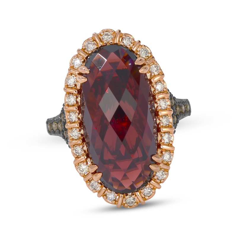 Main Image 1 of Le Vian Oval-Cut Garnet Ring 3/8 ct tw Diamonds 14K Strawberry Gold Size 7