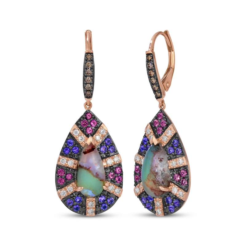 Main Image 1 of Le Vian Pear-Shaped Aquaprase, Pink Tourmaline & Amethyst Earrings 1/3 ct tw Diamonds 14K Strawberry Gold