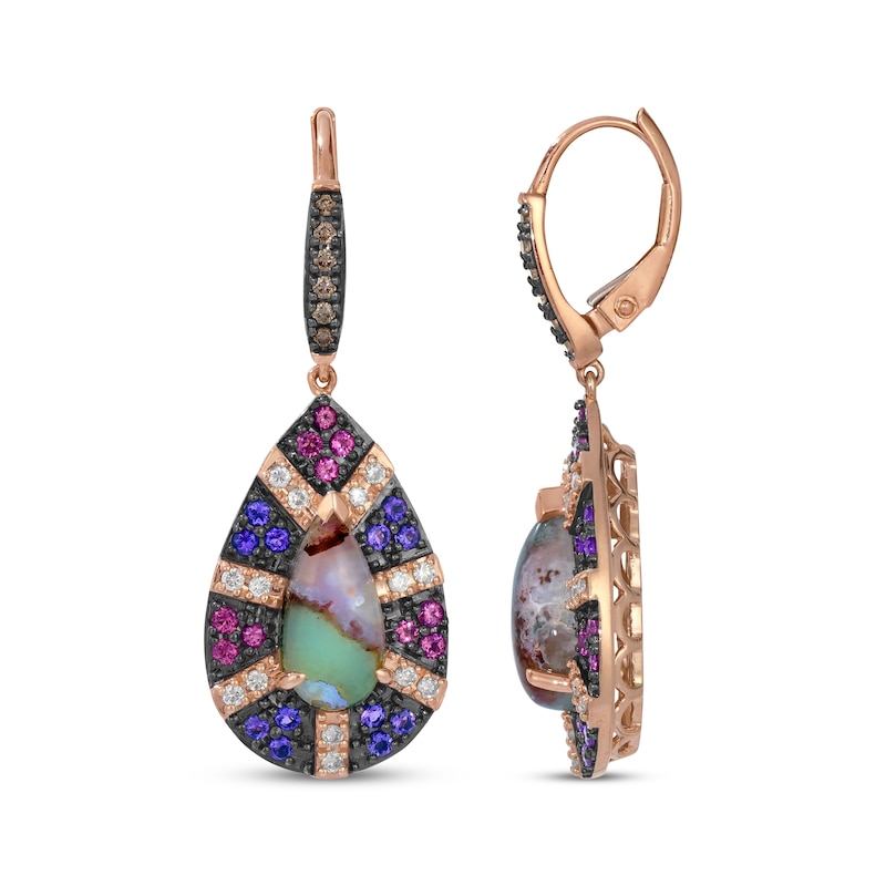 Main Image 3 of Le Vian Pear-Shaped Aquaprase, Pink Tourmaline & Amethyst Earrings 1/3 ct tw Diamonds 14K Strawberry Gold