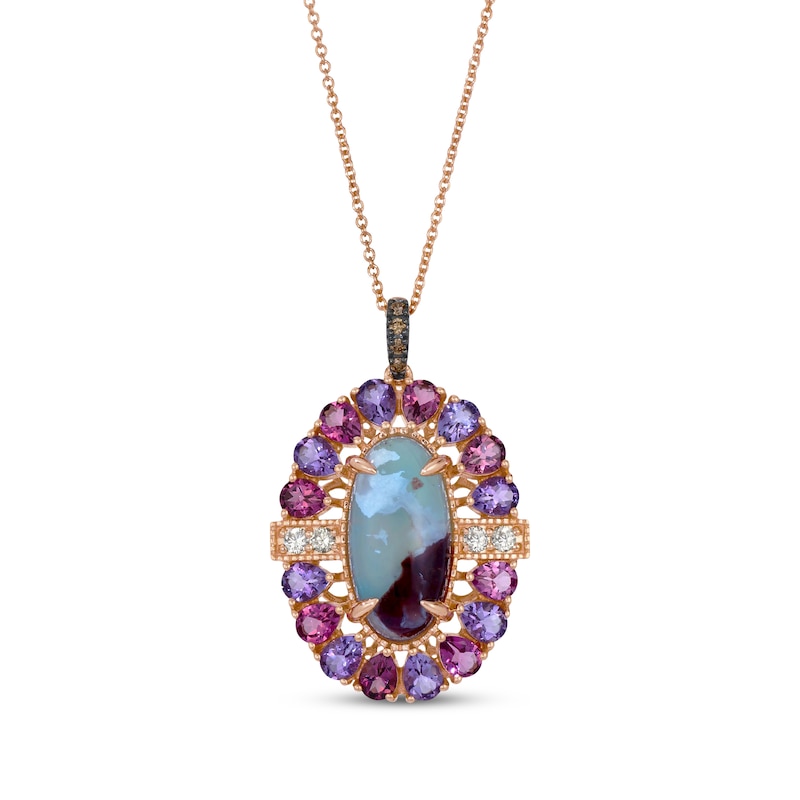 Main Image 1 of Le Vian Oval-Cut Aquaprase, Pink Tourmaline & Amethyst Necklace 1/8 ct tw Diamonds 14K Strawberry Gold 20&quot;