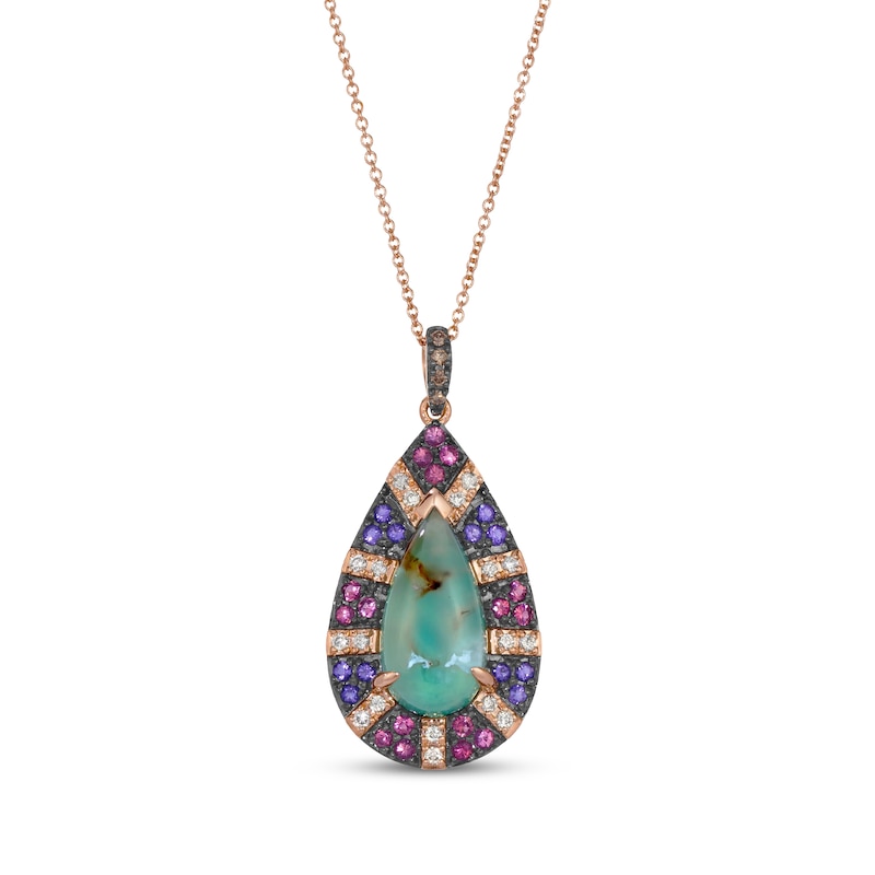 Main Image 1 of Le Vian Pear-Shaped Aquaprase, Pink Tourmaline & Amethyst Necklace 1/6 ct tw Diamonds 14K Strawberry Gold 20&quot;