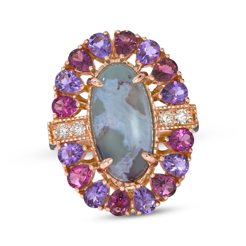 Main Image 1 of Le Vian Oval-Cut Aquaprase, Pink Tourmaline & Amethyst Ring 1/4 ct tw Diamonds 14K Strawberry Gold Size 7