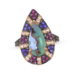 Le Vian Pear-Shaped Aquaprase, Pink Tourmaline & Amethyst Ring 1/3 ct tw Diamonds 14K Strawberry Gold Size 7