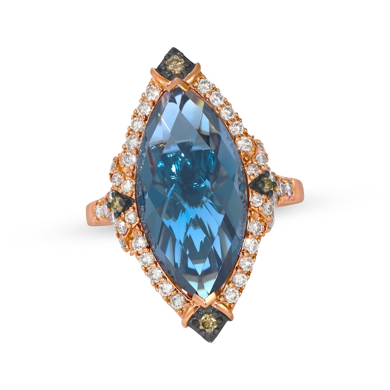 Main Image 1 of Le Vian Marquise-Cut Blue Topaz Ring 5/8 ct tw Diamonds 14K Strawberry Gold Size 7