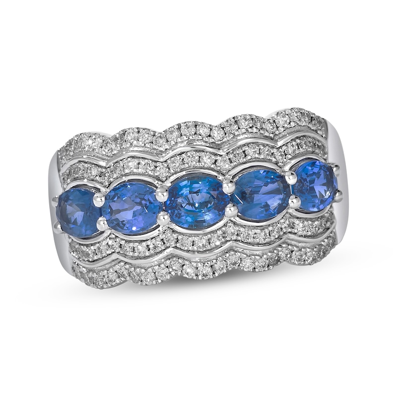 Main Image 1 of Le Vian Oval-Cut Blue Sapphire Ring 3/8 ct tw Diamonds Platinum Size 7