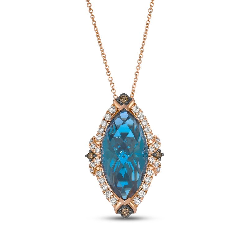 Main Image 1 of Le Vian Marquise-Cut Blue Topaz Necklace 3/8 ct tw Diamonds 14K Strawberry Gold 20&quot;