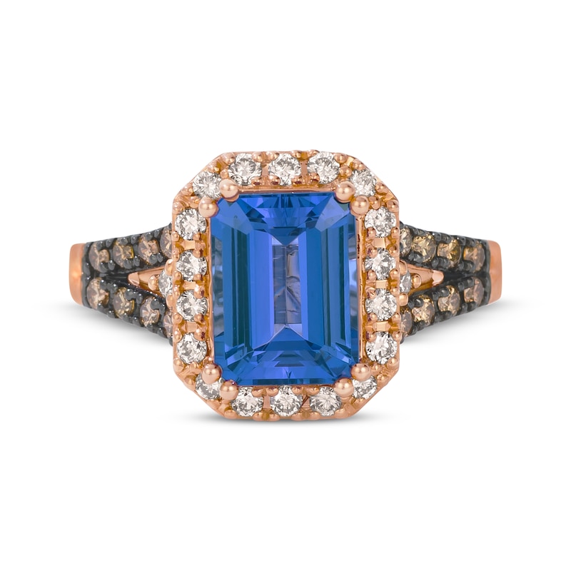 Main Image 1 of Le Vian Emerald-Cut Tanzanite Ring 1/2 ct tw Diamonds 14K Strawberry Gold Size 7