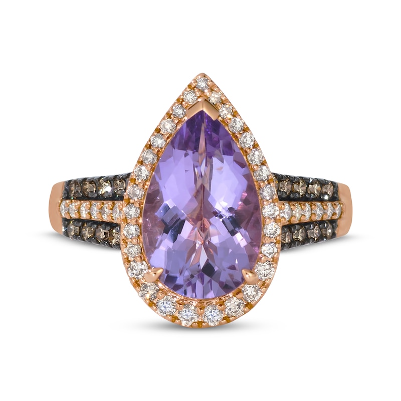 Main Image 1 of Le Vian Pear-Shaped Grape Amethyst Ring 1/2 ct tw Diamonds 14K Strawberry Gold Size 7