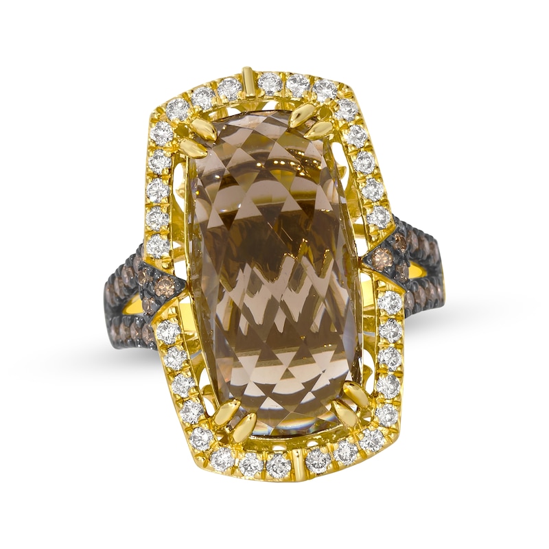 Main Image 1 of Le Vian Cushion-Cut Chocolate Quartz Ring 3/4 ct tw Diamonds 14K Honey Gold Size 7