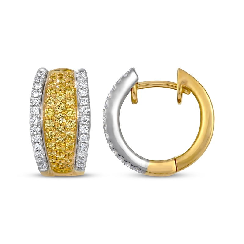 Main Image 3 of Le Vian Yellow & White Diamond Hoop Earrings 3/4 ct tw 14K Two-Tone Gold