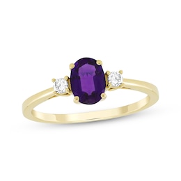 Oval-Cut Amethyst & Diamond Ring 1/10 ct tw 10K Yellow Gold